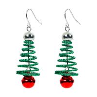 Christmas Earrings, Iron, Christmas Tree, silver color plated, Christmas Design & fashion jewelry & for woman, green 