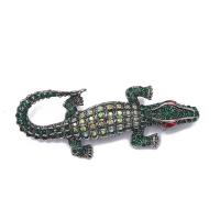 Rhinestone Zinc Alloy Brooch, Crocodile, silver color plated, fashion jewelry & Unisex & with rhinestone, mixed colors, 30-75mm 
