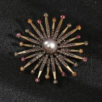 Freshwater Pearl Brooch, Zinc Alloy, with pearl, gold color plated, vintage & fashion jewelry & Unisex & with rhinestone, mixed colors, 53mm 
