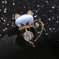 Cats Eye Brooch, Zinc Alloy, with Cats Eye, gold color plated, fashion jewelry & for woman & with rhinestone 