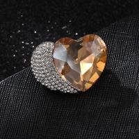 Crystal Brooch, Zinc Alloy, with Crystal, Heart, silver color plated, fashion jewelry & for woman & with rhinestone, yellow 