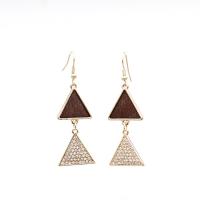 Wood Earring, Zinc Alloy, with Wood, fashion jewelry & for woman & with rhinestone 
