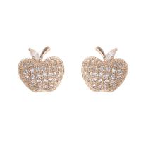 Cubic Zirconia Micro Pave Brass Earring, Apple, fashion jewelry & micro pave cubic zirconia & for woman 