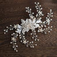 Bridal Hair Clip, Zinc Alloy, with brass wire & Plastic Pearl, fashion jewelry & for woman & with rhinestone, silver color 