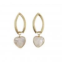 Brass Drop Earring, with Shell, Heart, gold color plated, fashion jewelry & for woman 