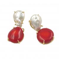 Freshwater Pearl Brass Earring, with Coral & Freshwater Pearl, gold color plated, fashion jewelry & for woman 