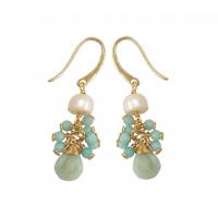 Freshwater Pearl Brass Earring, with Natural Stone & pearl, gold color plated, fashion jewelry & for woman 