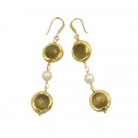 Freshwater Pearl Brass Earring, with Natural Stone & pearl, gold color plated, fashion jewelry & for woman 