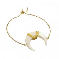 Freshwater Shell Bracelet, Brass, with Shell, Moon, gold color plated, fashion jewelry & adjustable & for woman Inner Approx 57mm 