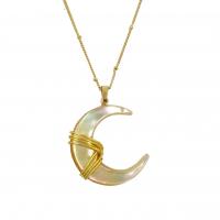 Shell Necklace, Brass, with Shell, with 2 Inch extender chain, Moon, gold color plated, fashion jewelry & for woman Approx 18 Inch 