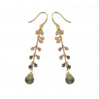 Gemstone Drop Earring, Brass, with Natural Stone, gold color plated, fashion jewelry & for woman 