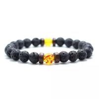Gemstone Bracelets, Natural Stone, with Lava & Wood & Amber & Unisex Approx 18 cm 