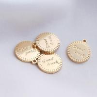 Латунные ювелирные кулоны, Латунь, Круглая, плакированный настоящим золотом, DIY, Золотой, 10.5mm, продается PC