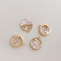 Cubic Zirconia Brass Pendants, Round, real gold plated, DIY & micro pave cubic zirconia, golden, 12mm 
