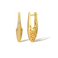 Cubic Zirconia Pendiente Brass Micro Pave, metal, chapado en oro real, micro arcilla de zirconia cúbica & para mujer, dorado, Vendido por Par