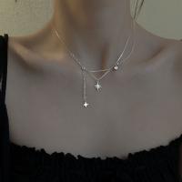 Sterling Silver Jewelry Necklace, 925 Sterling Silver, with 6cm extender chain, fashion jewelry & for woman & with rhinestone Approx 40 cm 