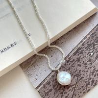 Collier Perle en argent , Argent sterling 925, avec perle d'eau douce cultivée, avec 5cm chaînes de rallonge, bijoux de mode & pour femme Environ 40 cm, Vendu par PC