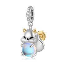 Sterling Silver European Pendants, 925 Sterling Silver, with Synthetic Moonstone, Squirrel, plated, DIY & with rhinestone [