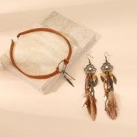 Fashion Leather Jewelry Sets, PU Leather, with turquoise & Feather & Zinc Alloy, vintage & for woman 