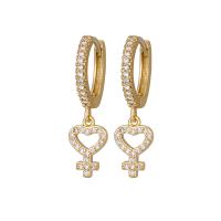Cubic Zirconia Micro Pave Brass Earring, real gold plated, fashion jewelry & micro pave cubic zirconia & for woman, golden 
