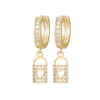 Cubic Zirconia Micro Pave Brass Earring, Lock, real gold plated, fashion jewelry & micro pave cubic zirconia & for woman 