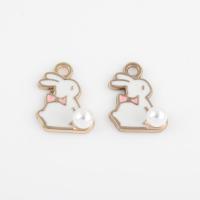 Zinc Alloy Enamel Pendants, with Plastic Pearl, Rabbit, gold color plated, DIY, white Approx 2mm, Approx [