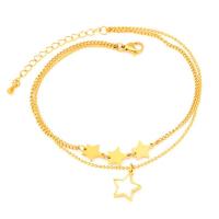 Stainless Steel Anklets Jewelry, Titanium Steel, with White Shell, with 2.09inch extender chain, Star, Vacuum Ion Plating, Double Layer & fashion jewelry & for woman, golden Approx 8.46 Inch 