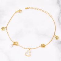 Stainless Steel Anklets Jewelry, Titanium Steel, with White Shell, with 2.17inch extender chain, plated, fashion jewelry & for woman, golden Approx 8.27 Inch 