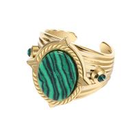 Titanium Steel Finger Ring, with Malachite, plated, fashion jewelry & for woman, golden 