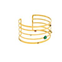 Titanium Steel Finger Ring, with Malachite, 18K gold plated, fashion jewelry & for woman, golden, Inner Approx 60mm 