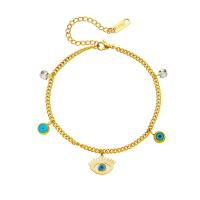 Evil Eye Jewelry Bracelet, Titanium Steel, with 1.97inch extender chain, 18K gold plated, fashion jewelry & Unisex & with rhinestone, golden Approx 6.3 Inch 