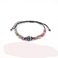 Children Bracelets, Zinc Alloy, with Cotton Thread & Polymer Clay, cute & Adjustable & enamel, mixed colors Approx 31 cm 