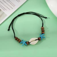Bracelets en matériaux mixtes, coquille, avec Fil de coton & turquoise & perle de plastique, Réglable & pour femme, couleurs mélangées Environ 18 cm, Vendu par PC