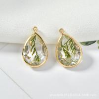 Resin Brass Pendants, with Resin, Teardrop, gold color plated, DIY, green 
