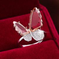 Rhinestone Brass Finger Ring, Butterfly, plated, fashion jewelry & for woman & with rhinestone [