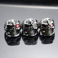 Titanium Steel Finger Ring, Skull & micro pave cubic zirconia & for man 25mm, US Ring 
