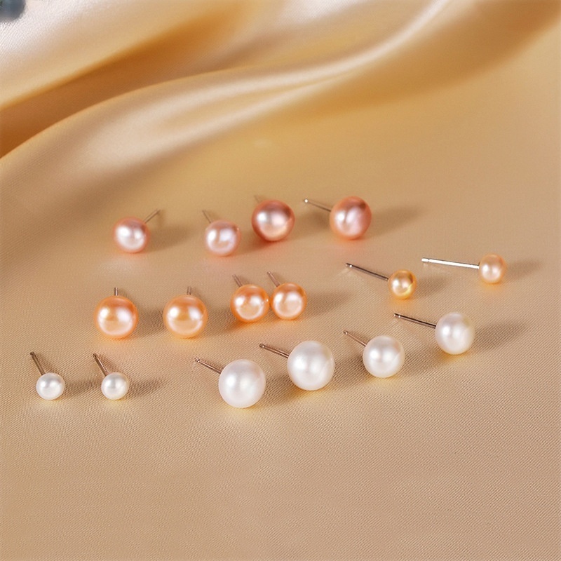 Sterling Silver Natural Pearl Stud Earring, 925 Sterling Silver, with Freshwater Pearl, different size for choice & for woman, more colors for choice, 6mm, Sold By Pair