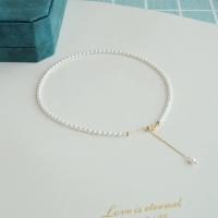 Freshwater Pearl Brass Necklace, with Brass, with 7cm extender chain, fashion jewelry & for woman, white, 3-4mm Approx 36 cm 