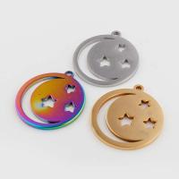 Stainless Steel Pendants, 304 Stainless Steel, Flat Round, Vacuum Ion Plating, vintage & DIY & hollow Approx 1mm 