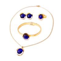 Titanium Steel Jewelry Set, Stud Earring & bangle & finger ring & necklace, plated, 4 pieces & for woman & with rhinestone, blue, Inner Approx 64mm Approx 16.93 Inch 