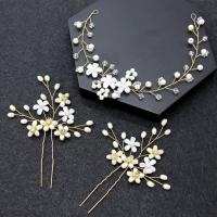 Iron Hair Jewelry Set, Headband & hair stick, with Crystal & Plastic Pearl, three pieces & fashion jewelry & for woman, golden, 260*20mm,120*90mm 