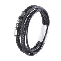 PU Leather Cord Bracelets, with 304 Stainless Steel, vintage & for man, black, 12mm 