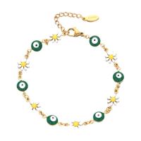 Evil Eye Jewelry Bracelet, 304 Stainless Steel, with 4cm extender chain, Flower, Vacuum Ion Plating, fashion jewelry & evil eye pattern & for woman & enamel Approx 16 cm 