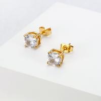 Titanium Steel Earrings, with Cubic Zirconia, Vacuum Ion Plating, fashion jewelry & for woman, golden 