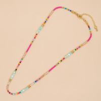 Glass Seed Beads Necklace, Seedbead, with Glass Beads, with 5CM extender chain, for woman, mixed colors Approx 42 cm 