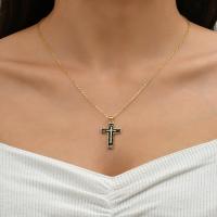 Cubic Zircon Micro Pave Brass Necklace, Cross, plated, micro pave cubic zirconia & for woman & enamel, golden 