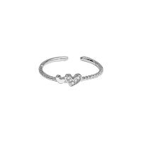 Sterling Silver Finger Ring, 925 Sterling Silver, Heart, polished, for woman & with rhinestone, silver color 