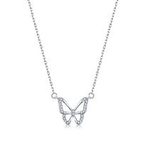 Sterling Silver Jewelry Necklace, 925 Sterling Silver, with 5CM extender chain, Butterfly, polished, for woman & with rhinestone, platinum color Approx 40 cm 