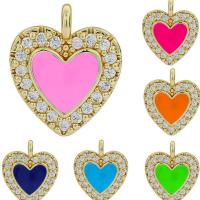 Rhinestone Brass Pendants, Heart, plated, DIY & enamel & with rhinestone 