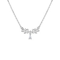Sterling Silver Jewelry Necklace, 925 Sterling Silver, with 5CM extender chain, polished, for woman & with rhinestone, platinum color Approx 42 cm 
